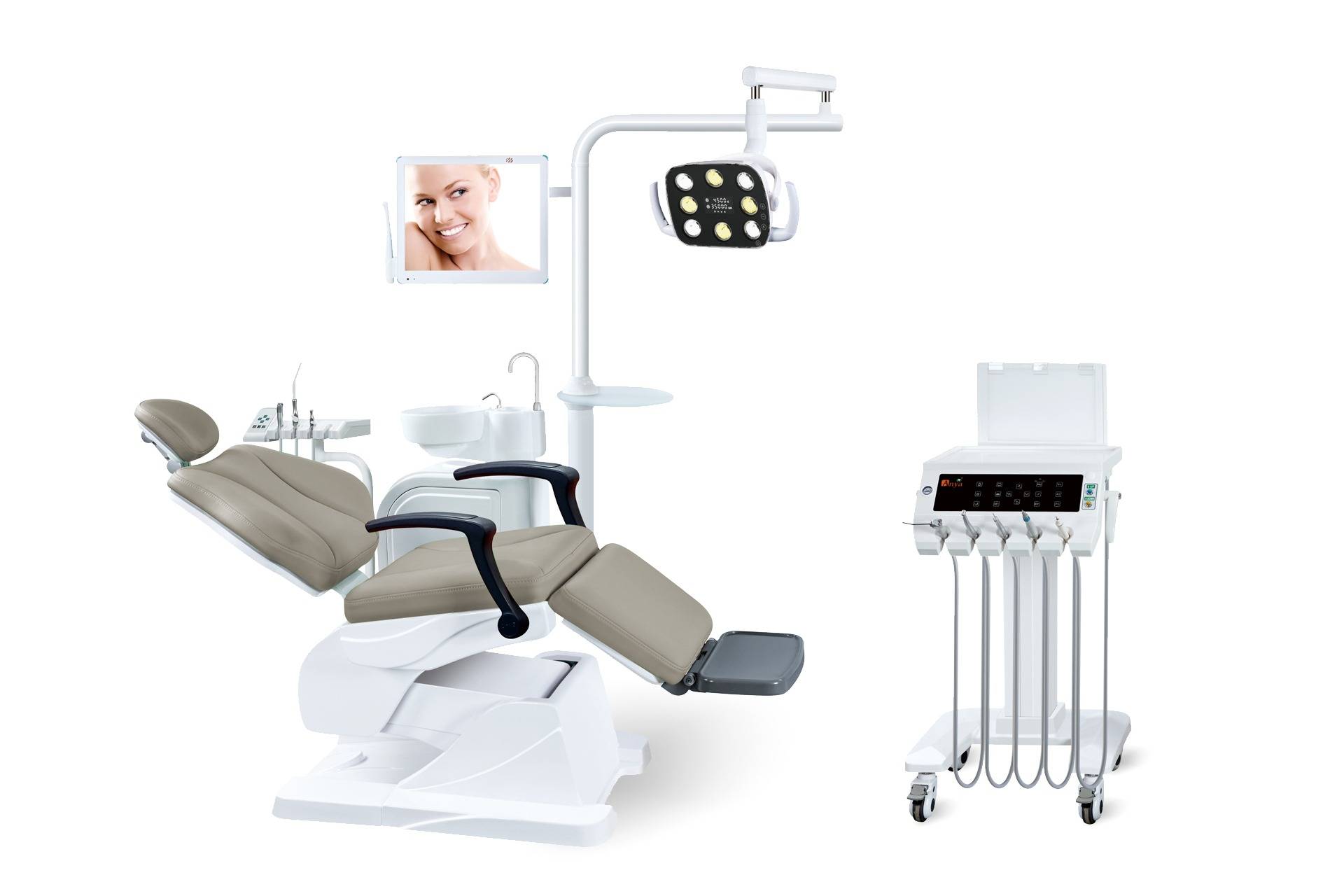 Grey dental chair unit used as a visual reference for custom configuration review