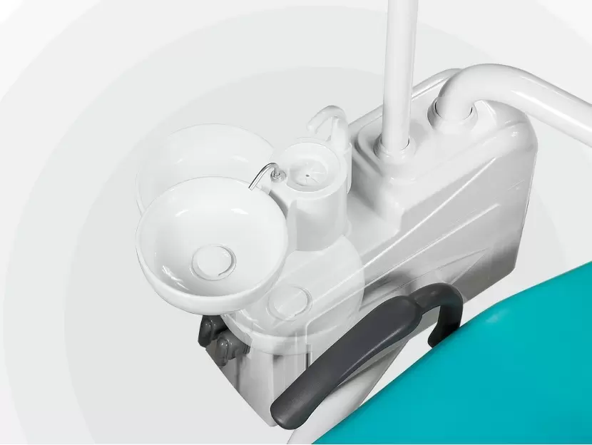 Rotatable dental spittoon material and cleaning access for dental chair buyers